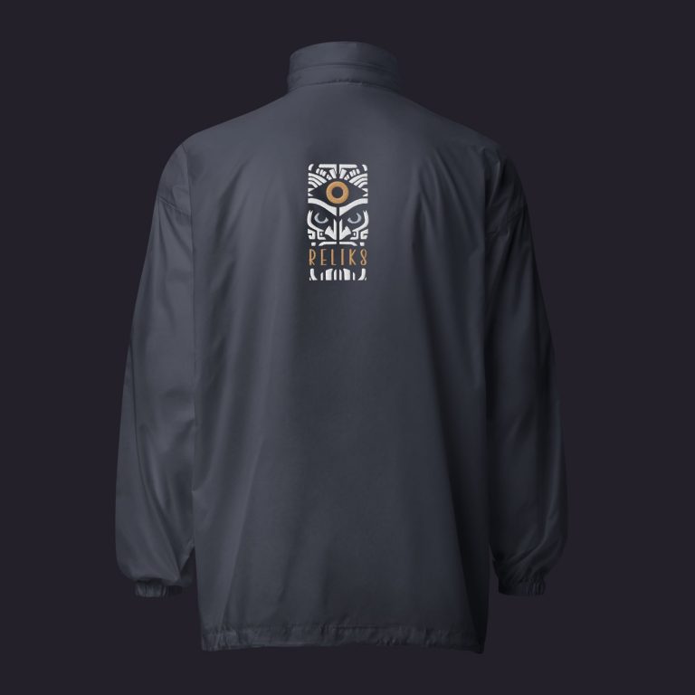 Coupe-vent unisexe bleu Reliks, vue de dos avec logo Reliks.