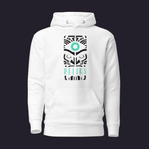Sweat à capuche Reliks blanc avec un motif totem central, vue de face