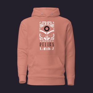 Sweat à capuche Reliks corail avec grand motif totem blanc sur le devant