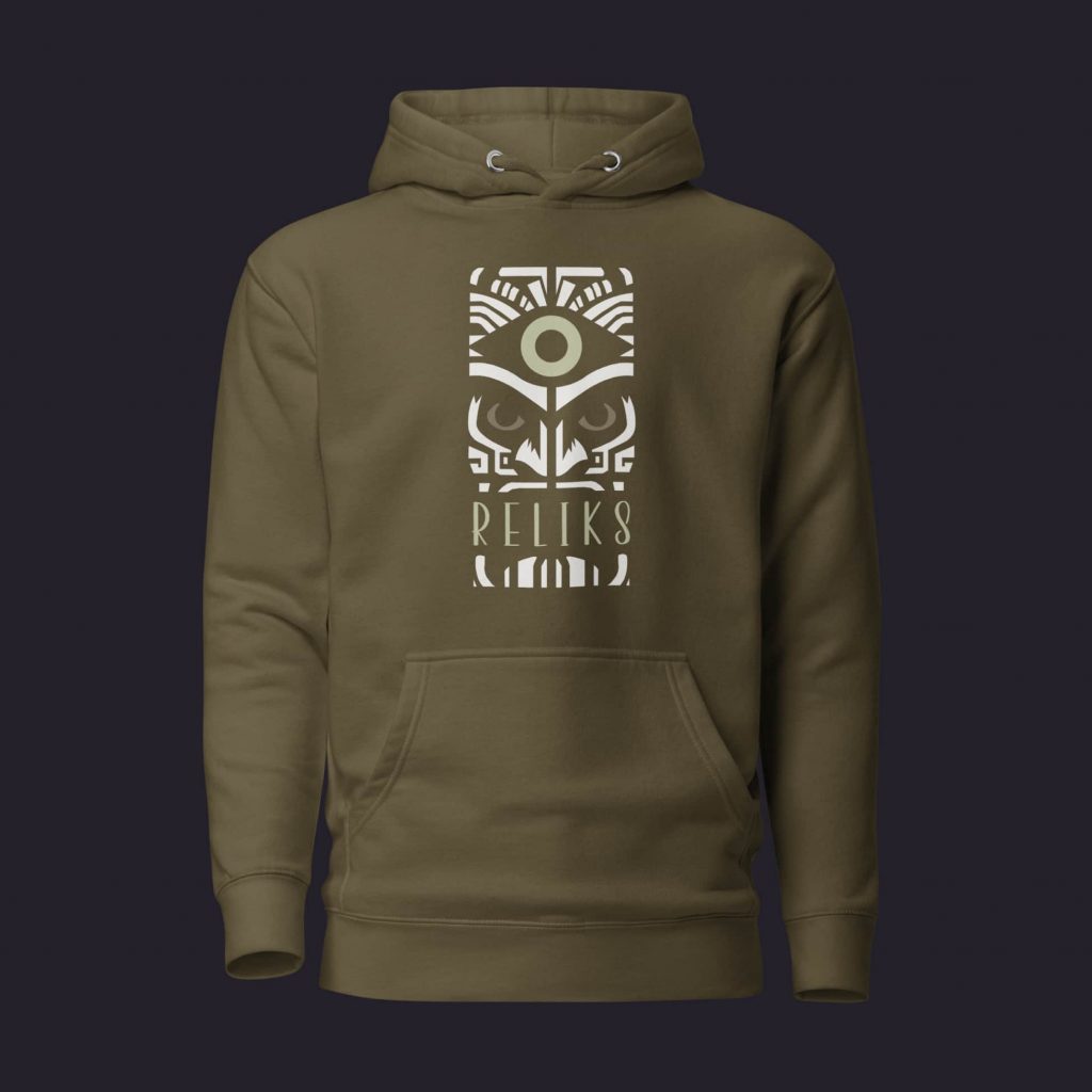 Sweat à capuche Reliks olive avec totem